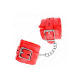 KINK - FUR LINED WRIST RESTRAINTS WITH SQUARE HOLES RED AND RED BELT…