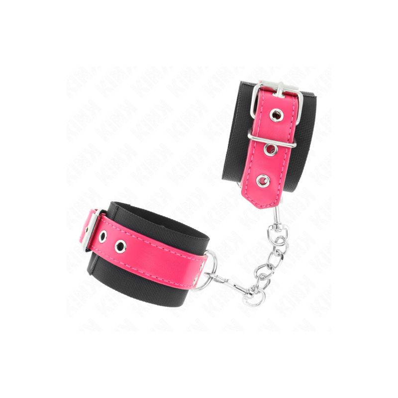 KINK - NYLON WRIST RESTRAINTS BLACK WITH LEATHERETTE BELT RASPBERRY R…