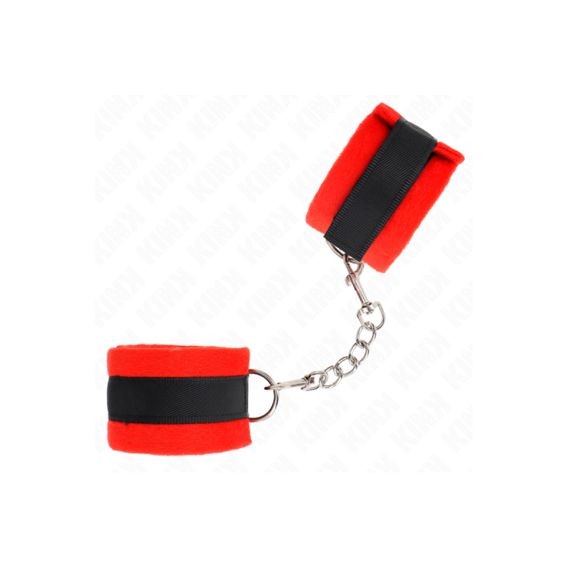 KINK - BEGINNER FUR HAND CUFFS BLACK-RED 30 X 7 CM - KINK WRIST RESTR…