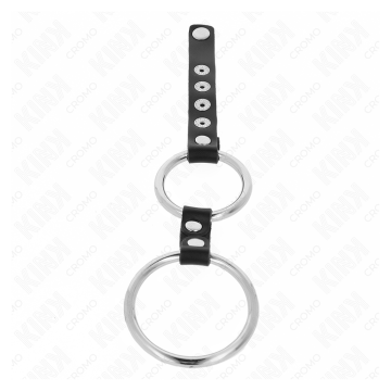 KINK - ANILLO PENE METAL DOBLE 3.8 CM A 5 CM CONECTADOS CON CUERO