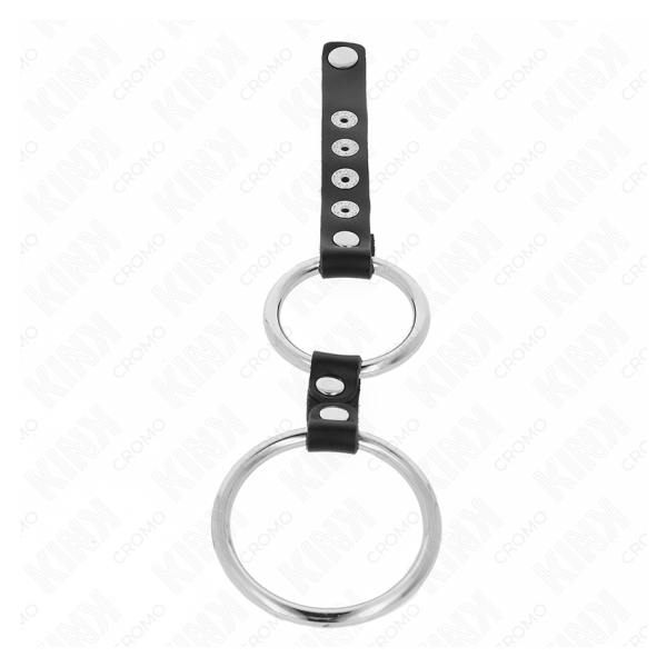 KINK - ANILLO PENE METAL DOBLE 3.8 CM A 5 CM CONECTADOS CON CUERO