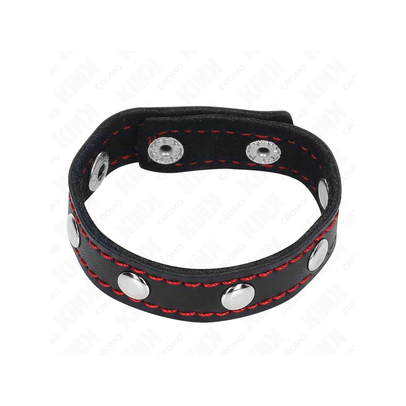 KINK - PENISRING AUS LEDER MIT DRUCKVERSCHLUSS ROT FUTTER 21 X 1,5 CM…