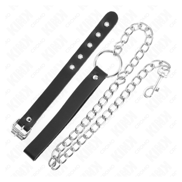 KINK - ANILLO PENE CUERO CON CORREA 21.5 X 2 CM Y CADENA METAL 60 CM