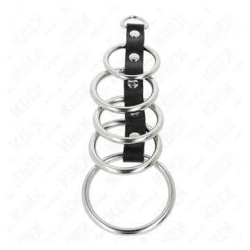 KINK - 5 ANILLOS PENE METAL 3.2 CM A 5 CM CONECTADOS POR POLIPIEL