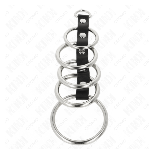 KINK - 5 ANILLOS PENE METAL 3.2 CM A 5 CM CONECTADOS POR POLIPIEL