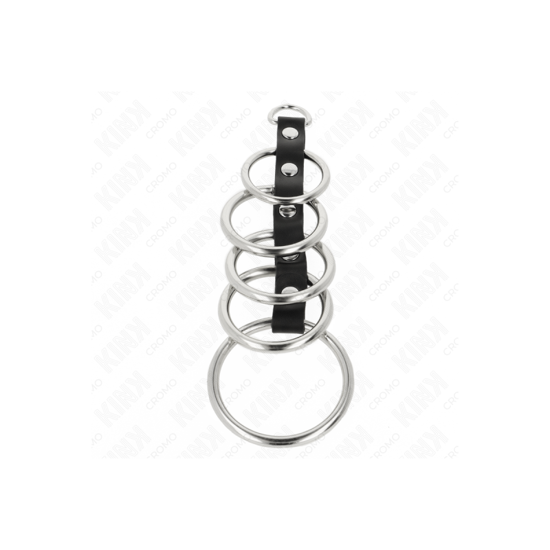 KINK - 5 METALL PENISRINGE 3,2 CM BIS 5 CM DURCH LEDER VERBUNDEN - KI…