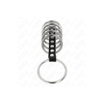 KINK - 7 METAL PENIS RINGS 3.2 CM TO 5 CM CONNECTED BY LEATHER - KINK…