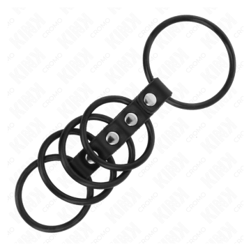 KINK - 5 ANILLOS PENE SILICONA 3.8 CM A 4.8 CM CONECTADOS POR CUERO