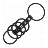 KINK - 5 ANILLOS PENE SILICONA 3.8 CM A 4.8 CM CONECTADOS POR CUERO