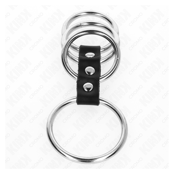 KINK - 4 ANILLOS PENE METAL 3.7 CM A 5 CM CONECTADOS POR CUERO
