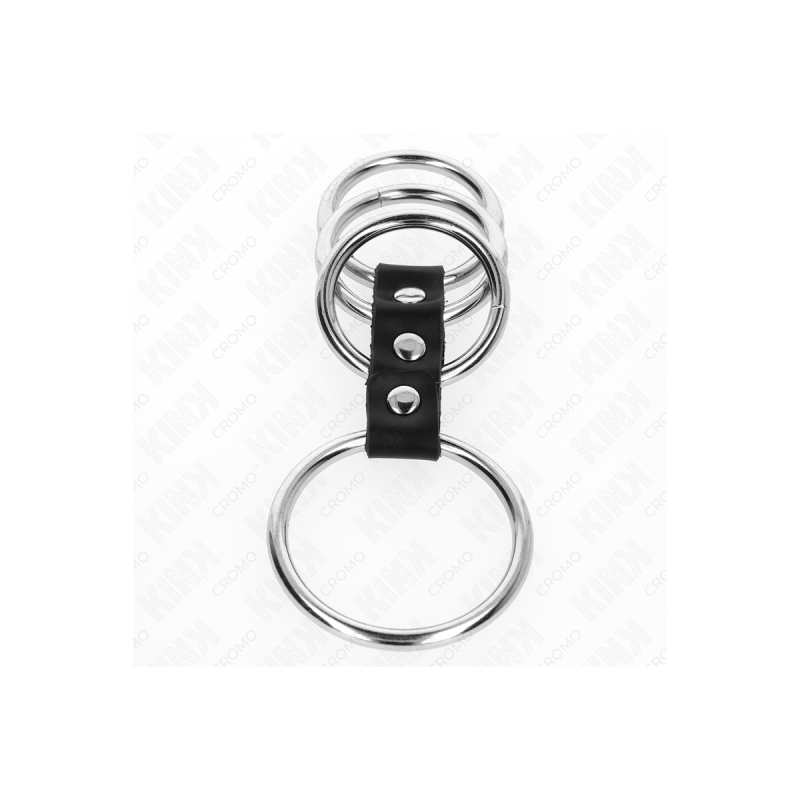 KINK - 4 METALL PENISRINGE 3,7 CM BIS 5 CM DURCH LEDER VERBUNDEN - KI…
