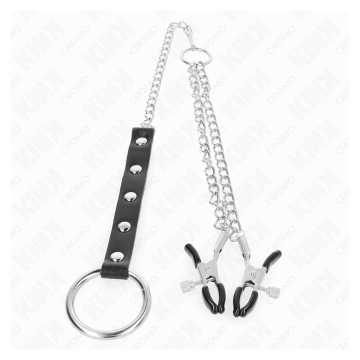 KINK - ANILLO PENE METAL CON CADENA Y PINZAS PARA PEZONES AJUSTABLE