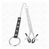 KINK - ANILLO PENE METAL CON CADENA Y PINZAS PARA PEZONES AJUSTABLE
