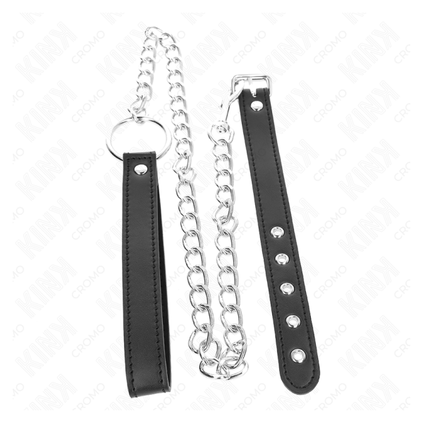 KINK - ANILLO PENE CUERO 21.5 X 2 CM CON CADENA METAL 60 CM Y CORREA DE CUERO