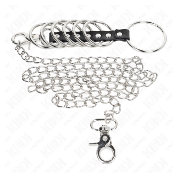 KINK - 7 ANILLOS PENE METAL 3.8 CM A 5 CM CONECTADOS CON POLIPIEL Y CADENA METAL 100 CM