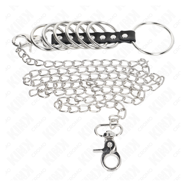 KINK - 7 ANILLOS PENE METAL 3.8 CM A 5 CM CONECTADOS CON POLIPIEL Y CADENA METAL 100 CM