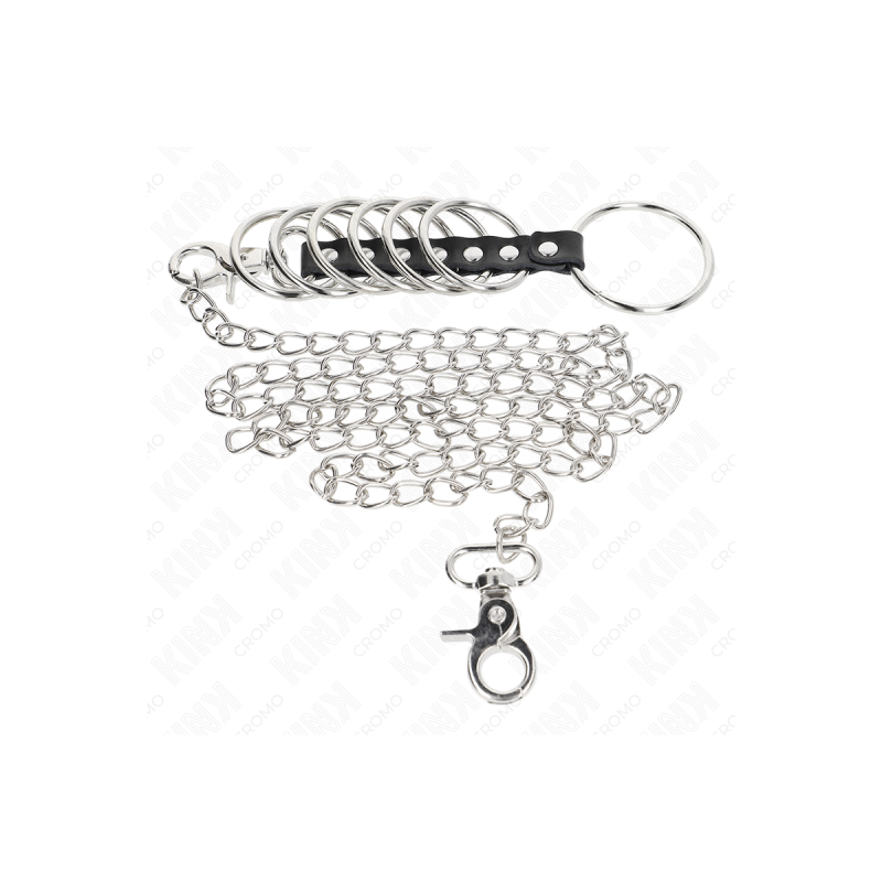 KINK - 7 METAL PENIS RINGS 3.8 CM TO 5 CM CONNECTED WITH LEATHER AND…