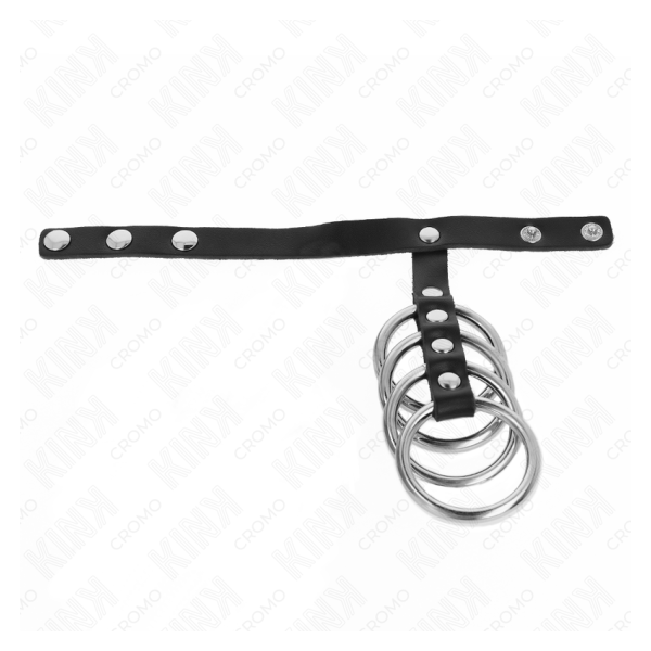 KINK - 4 ANILLOS PENE METAL 3.8 CM CONECTADOS CON CORREA DE CUERO 22 X 1.5 CM Y CIERRE A PRESIÓN