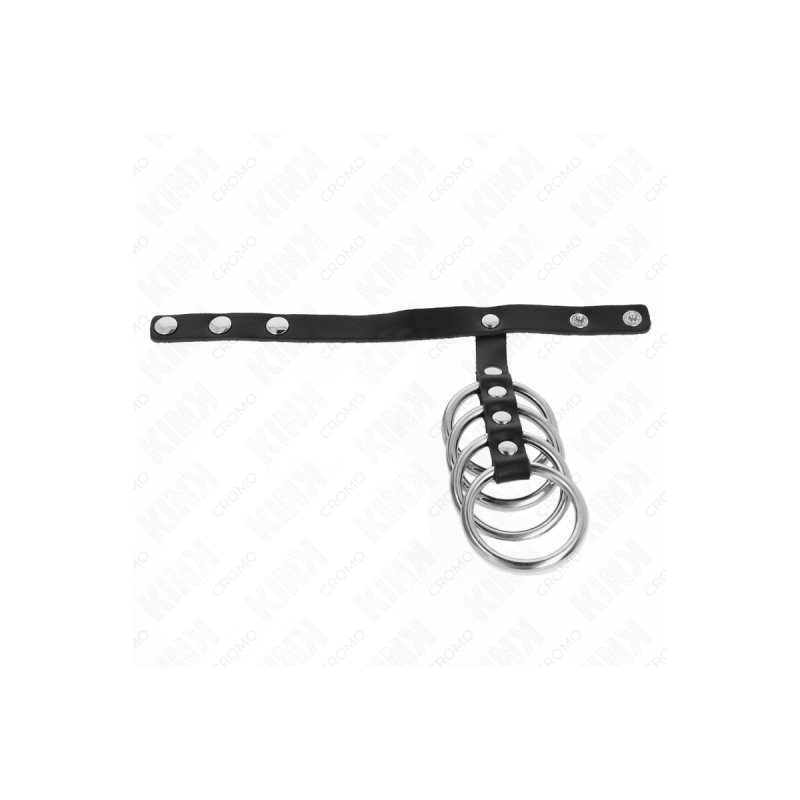 KINK - 4 METAL PENIS RINGS 3.8 CM CONNECTED WITH LEATHER STRAP 22 X 1…