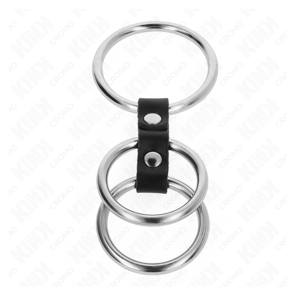 KINK - ANILLO PENE TRIPLE METAL 3.7 CM A 5 CM CONECTADOS CON CUERO
