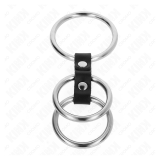 KINK - ANILLO PENE TRIPLE METAL 3.7 CM A 5 CM CONECTADOS CON CUERO
