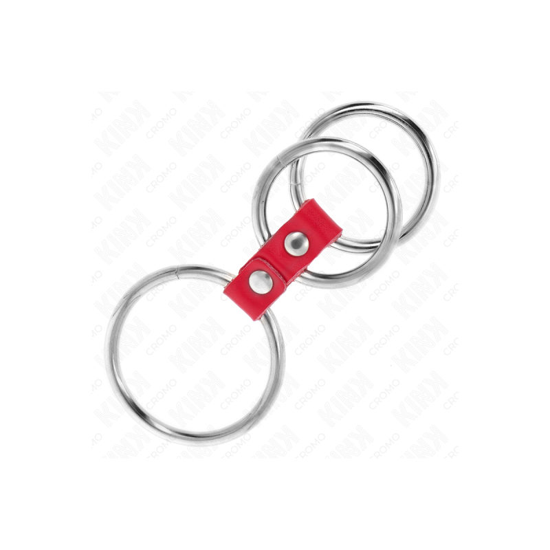 KINK - ANNEAU PÉNIS TRIPLE MÉTAL 3,7 CM À 5 CM CONNECTÉ AVEC DU CUIR…