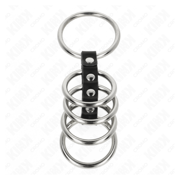 KINK - 5 ANILLOS PENE 3.7 CM A 5 CM METAL CONECTADOS POR CUERO