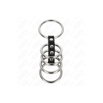 KINK - 5 PENIS RINGS 3.7 CM TO 5 CM METAL CONNECTED BY LEATHER - KINK…