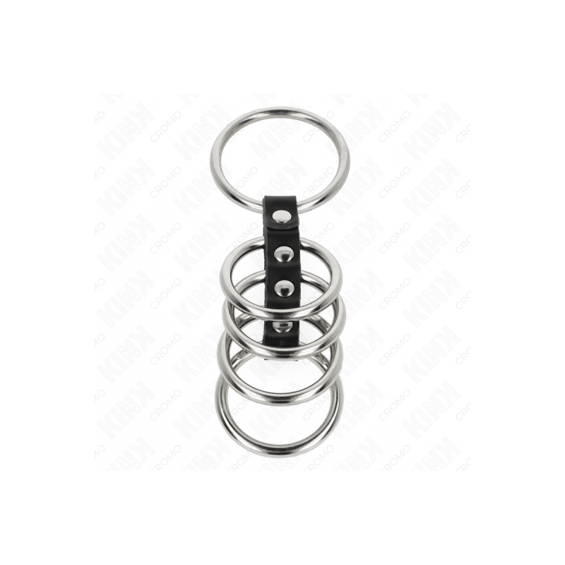KINK - 5 ANELLI PER PENE DA 3,7 CM A 5 CM METALLO COLLEGATI DA PELLE…