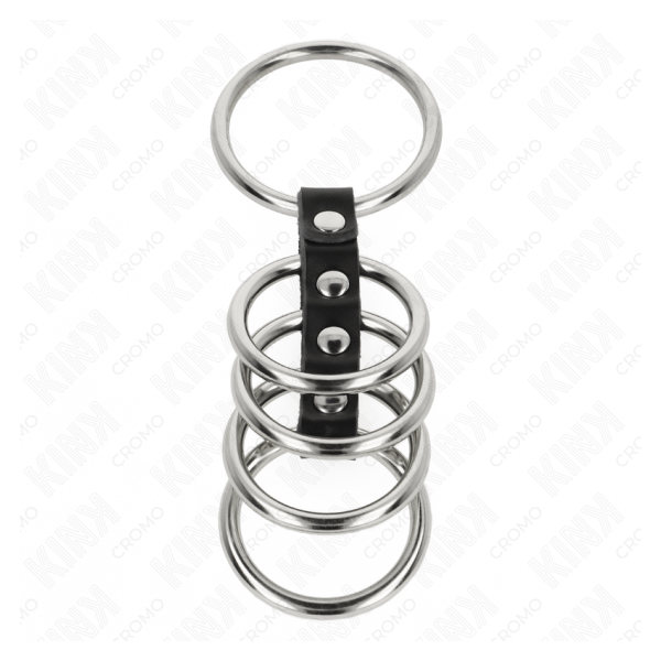 KINK - 5 ANILLOS PENE 3.7 CM A 5 CM METAL CONECTADOS POR CUERO