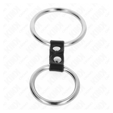 KINK - ANILLO PENE DOBLE METAL 3.7 CM A 5 CM CONECTADOS POR CORREA POLIPIEL MODELO 2