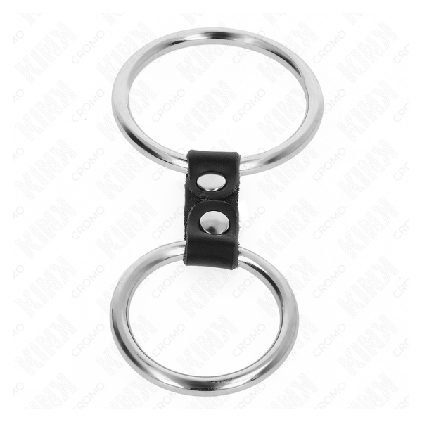 KINK - ANILLO PENE DOBLE METAL 3.7 CM A 5 CM CONECTADOS POR CORREA POLIPIEL MODELO 2