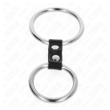 KINK - ANILLO PENE DOBLE METAL 3.7 CM A 5 CM CONECTADOS POR CORREA POLIPIEL MODELO 2