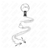 KINK - ANILLO PENE TRIPLE METAL CROMADO 3.8 CM A 5 CM CON CADENA METAL 26 CM Y PINZAS PARA PEZONES MODELO 1