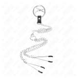 KINK - ANILLO PENE TRIPLE METAL CROMADO 3.8 CM A 5 CM CADENA METAL 26 CM Y PINZAS PARA PEZONES MODELO 2