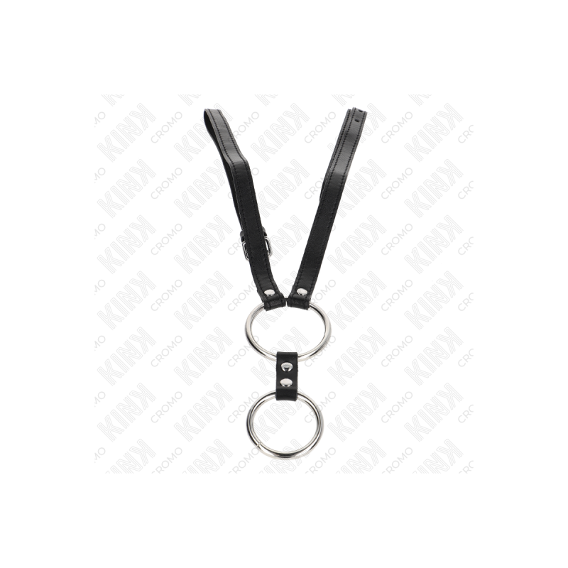 KINK - DOUBLE ANNEAU PÉNIS EN MÉTAL 3,8 CM À 5 CM AVEC CEINTURE EN CU…