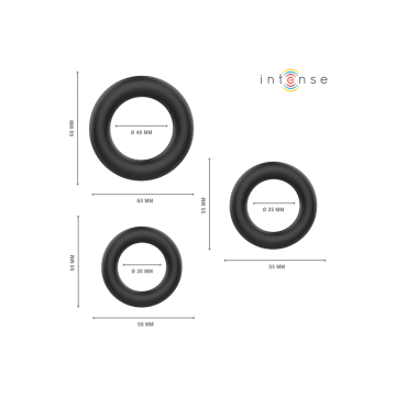 INTENSE - HUGH 3 BASIC SILICONE PENIS RINGS BLACK - INTENSE FOR HIM -…