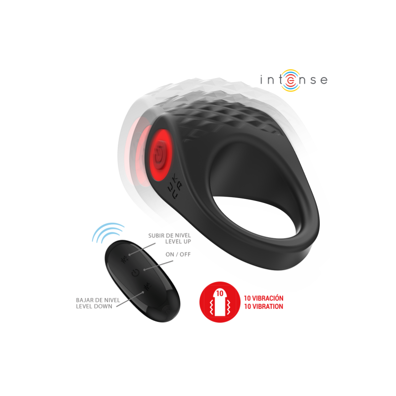 Intense - Clover Anillo Vibrador Pene 10 Vibraciones Negro |