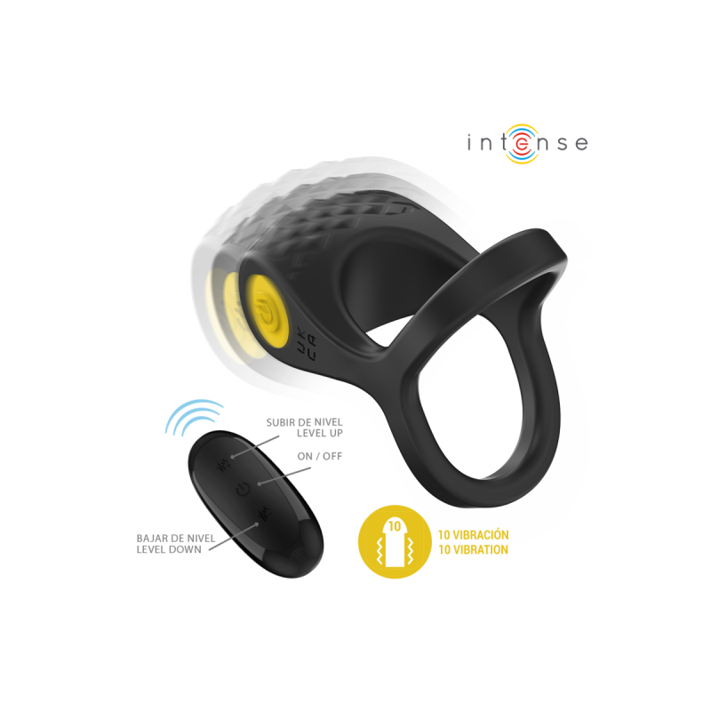 Intense - Alex Anillo Doble Vibrador Pene 10 Vibraciones Negro |