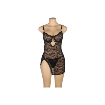 Subblime - 954185 Babydoll De Encaje Con Tirantes Ajustables Negro