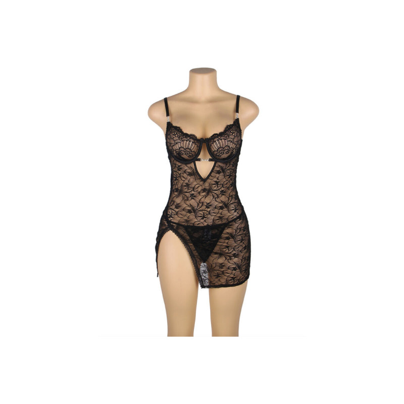 Subblime - 954185 Babydoll De Encaje Con Tirantes Ajustables Negro