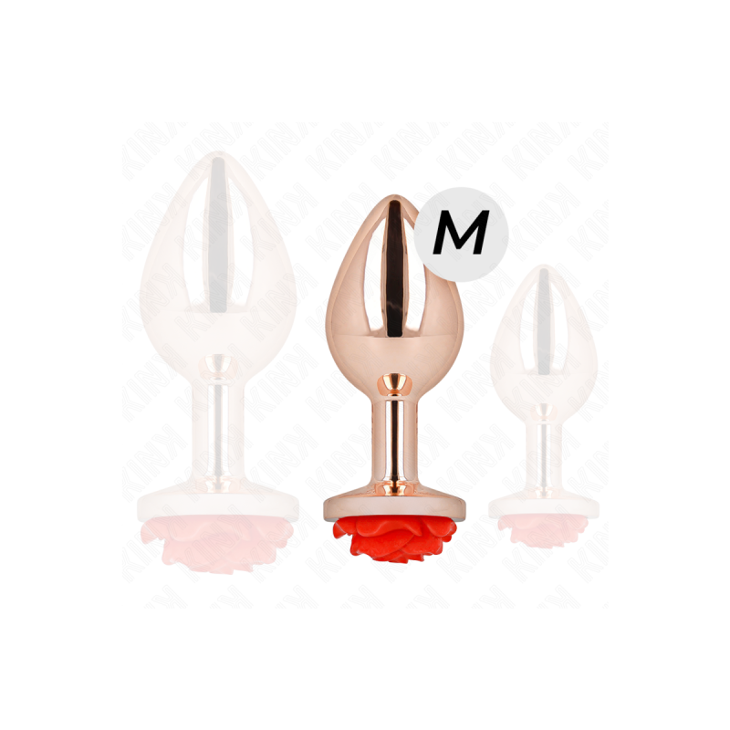 KINK - PLUG ANALE IN ORO ROSA CON ROSA ROSSA M - KINK PLEASURE PLUGS…