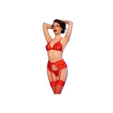 Chilirose - Cr 4848 Set Sujetador + Tanga + Medias De Encaje Rojo L