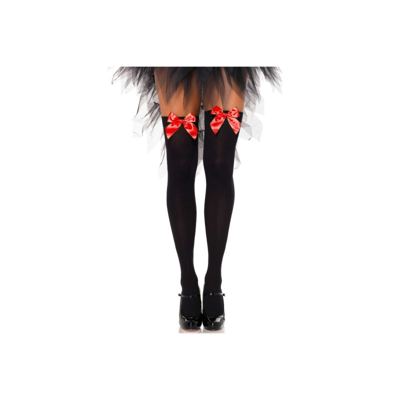 LEG AVENUE - CALZAMAGLIA IN NYLON NERO CON FIOCCO ROSSO TAGLIA UNICA…