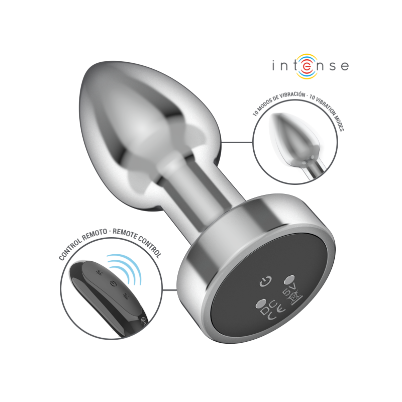 Intense - Plug Anal 10 Vibraciones Metal Con Control Remoto S |
