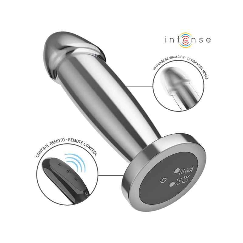 Intense - Plug Anal 10 Vibraciones Metal En Forma De Dildo Con