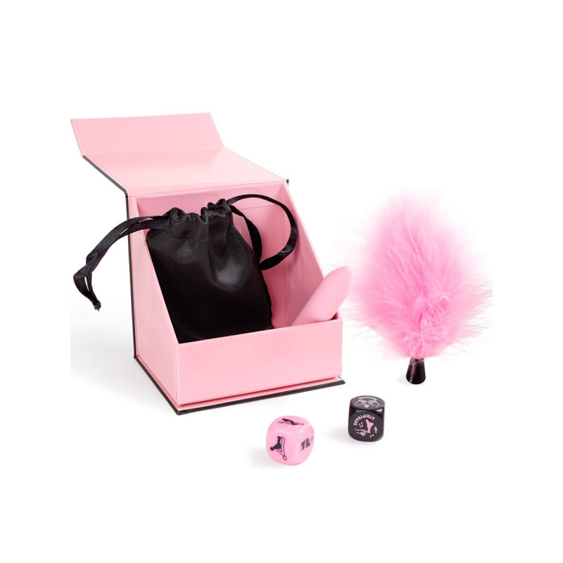 SECRET PLAY - PLEASURES BOX FOR COUPLES: DICE + VIBRATING BULLET + FE…