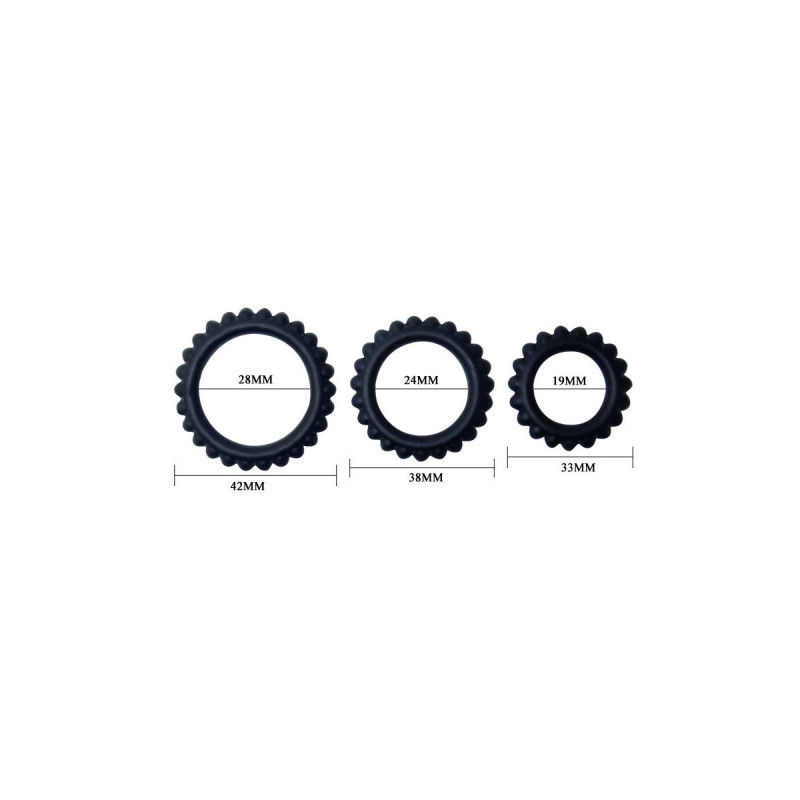 Baile - Titan Set 3 Pcs Cock Ring Black 2.8 + 2.4 + 1.9 Cm |