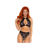 LEG AVENUE - SET DOS PIEZAS PANTIES Y TOP CUELLO HALTER NEGRO M/L