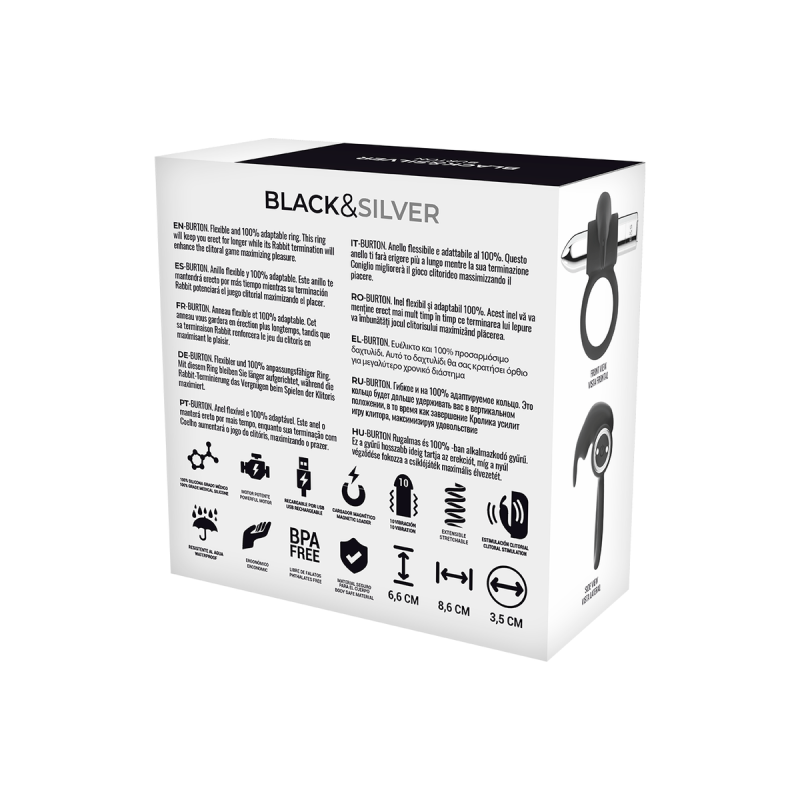 Black&Silver - Burton Rechargeable Ring 10 Vibration Modes |